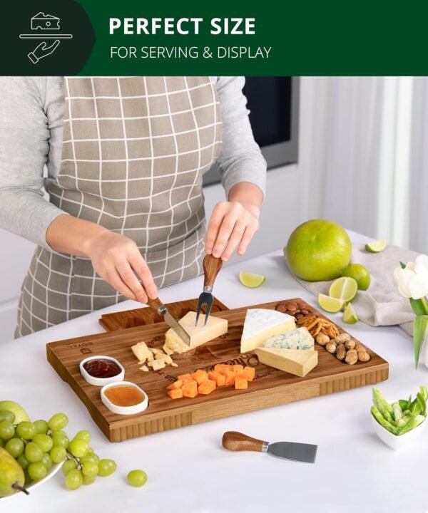 ROYAL CRAFT WOOD Bamboo Charcuterie Boards - Cheese Board Set with 2 Sauce Bowls, 4 Knives - Unique Charcuterie Board & Serving Tray - House Warming Gifts New Home Gifts - Image 4