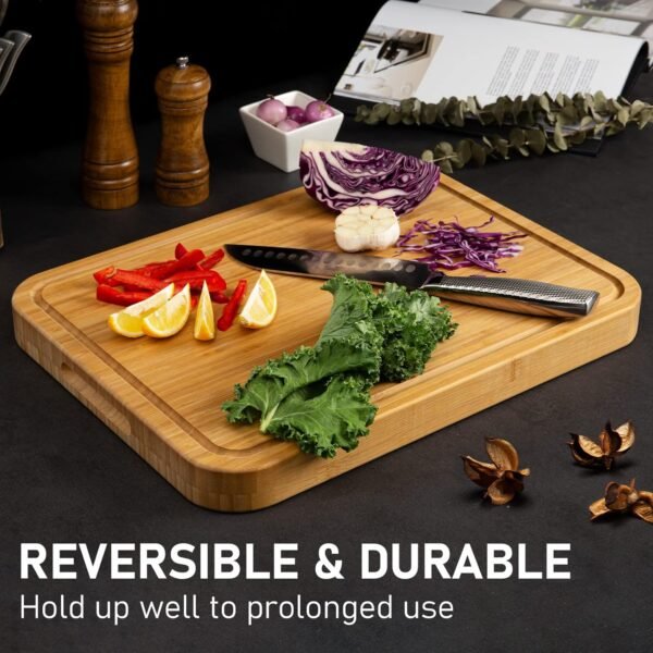 Turkey Carving Board, Heavy Duty Meat Cutting Board for Thanksgiving Bamboo Wood Butcher Block Brisket Cutting Boards with Juice Groove, Pyramid Spikes Stabilizes Steak or Turkey While Carving - Image 4