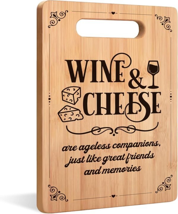 Wine and Cheese Cutting Board, Cheese Boards Charcuterie Boards, Gifts for Wine Lovers Cheese Lovers, Bamboo Cutting Board for Kitchen, Chopping Board for Kitchen