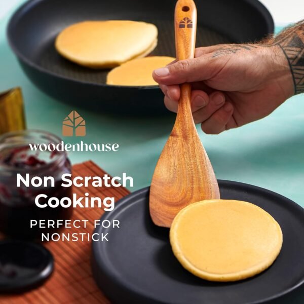 Wooden Spoons for Cooking, Wooden Cooking Utensils Set, Wooden Utensil Set with Holder, Spoon Rest & Hooks, Kitchen Gifts for Women, Kitchen Cookware – Durable Set of 8pcs by Woodenhouse - Image 7