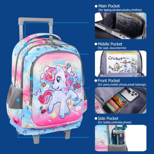 seastig Rolling Backpack for Kids Wheeled Backpack 18in Double Handle Backpack with Wheels - Image 2
