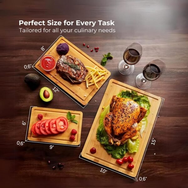 Wooden Cutting Board 3-Piece With 3 Assorted Sizes - Reversible Organic Bamboo Chopping Boards for Kitchen with Juice Grooves For Meal Prep & Serving Gifts. - Image 2