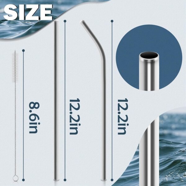 Stainless Steel Straws for Stanley 40oz - 6PCS metal replacement Straws with Cleaning Brush for Stanley 40oz Quencher Tumbler, Long Straws Reusable Drinking Accessories for Stanley Cup - Image 3