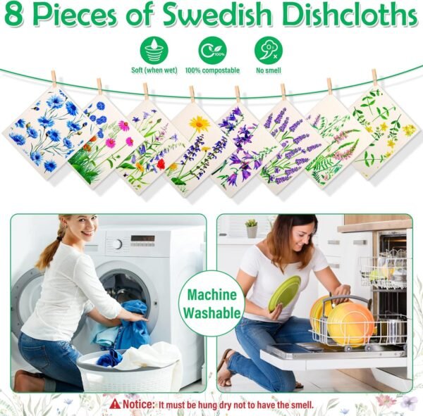 Lucomb Swedish Dish Cloths for Kitchen, 8 Pack Reusable Kitchen Dish Rags Quick Drying Assorted Cleaning Towels for Counters Dishes Home Bar Table Wiping - Image 4