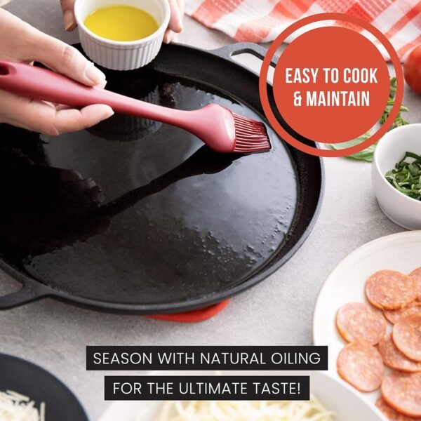Chef Pomodoro Cast Iron Pizza Pan, Pre-Seasoned 12 inch Cast Iron Skillet with Handles, Dosa Pan for Dosa Tawa Roti, Crepe Pan, Comal for Tortillas, Baking Stove, Oven, Grill BBQ and Campfire - Image 3