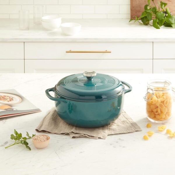 Lodge 6 Quart Enameled Cast Iron Dutch Oven with Lid – Dual Handles – Oven Safe up to 500° F or on Stovetop - Use to Marinate, Cook, Bake, Refrigerate and Serve – Lagoon - Image 8