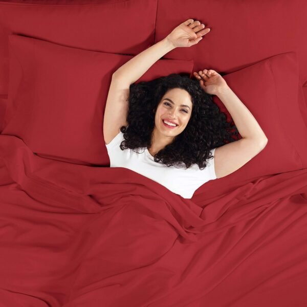 Solid Style 550-TC Organic Cotton 4-PCs Sheet Set Fits 16-20 Inch Deep Pockets (1 Fitted, 1 Flat, 2 Pillowcase) Hotel Luxury Bedding Set (Queen Size, Burgundy) - Image 2