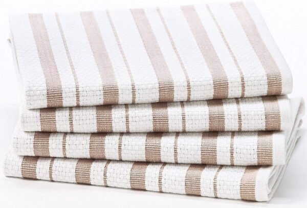 COTTON CRAFT Oversized Kitchen Towels - 4 Pack 100% Cotton Basketweave Tea Dish Towels - Absorbent Reusable Low Lint Quick Dry - Cooking Drying Restaurant Bar Cleaning Cloth Napkin -20x30 Linen Stripe - Image 5