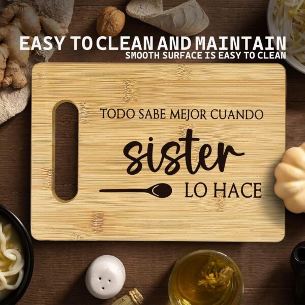 Sister Cutting Boards for Kitchen, Sister Gifts Bamboo Cutting Board, Todo Sabe Mejor Cuando Sister Lo Hace Decorative Cutting Board, Sister Gifts for Christmas, Sister Gifts from Sister - Image 4