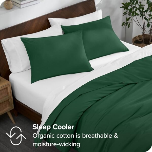 Bare Home 100% Organic Cotton Jersey Duvet Cover Set - Twin/Twin XL Size - Ultra Soft - 100% Cotton - 2pcs - Corner Ties - Button Closure - BedDuvet Cover & Pillow Shams (Twin/Twin XL, Forest Green) - Image 3