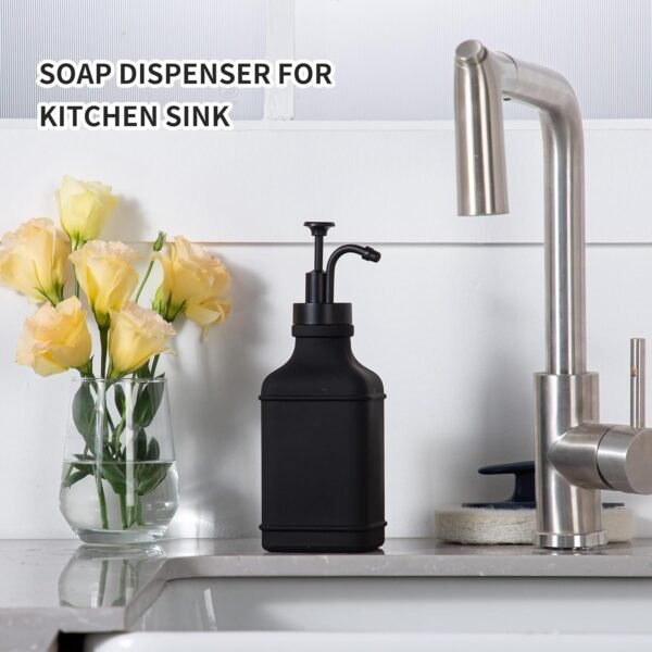 Enra Glass Soap Dispenser,17oz Black Bathroom Soap Dispenser,Hand Liquid Soap Dispensers With Stainless Steel Pump,Refillable Dish Soap Dispenser,Modern Home Soap Dispenser for Bathroom,Kitchen(Black) - Image 5