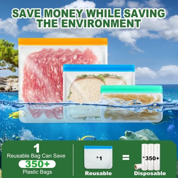 Gallon Freezer Bags, Reusable Ziplock Bags Silicone Bags Reusable Food Storage Bags, Large Zip Lock Bags Gallon, Lunch Home Fridge Kitchen Organization Storage Meal Prep Freezer Containers Sets - Image 5