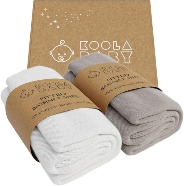 Bassinet Sheet for Bassinet Mattress - 100% Organic Jersey Knit Cotton - Snuggly Soft & Cozy Crib Sheets Fitted for Oval Rectangle & KoolaBaby Bedside Sleeper - White & Grey - 2 Pack (33 x 20) - Image 7