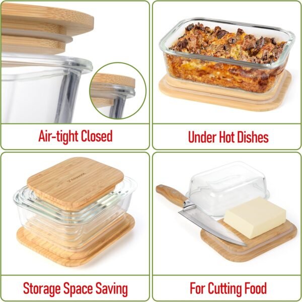 Glass Food Storage Containers With Bamboo Lids - Glass Meal Prep Containers - Set of 4 Airtight Stackable Food Storage Kitchen Containers - Eco-Friendly Oven Safe Nesting Lunch Containers - Image 3