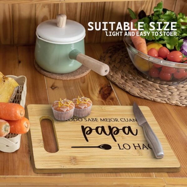 Papa Cutting Boards for Kitchen, Grandpa Bamboo Cutting Board, Todo Sabe Mejor Cuando Papa Lo Hace Decorative Cutting Board, Papa Gifts, Papa Gifts for Christmas, Gifts for Papa from Grandkids - Image 3