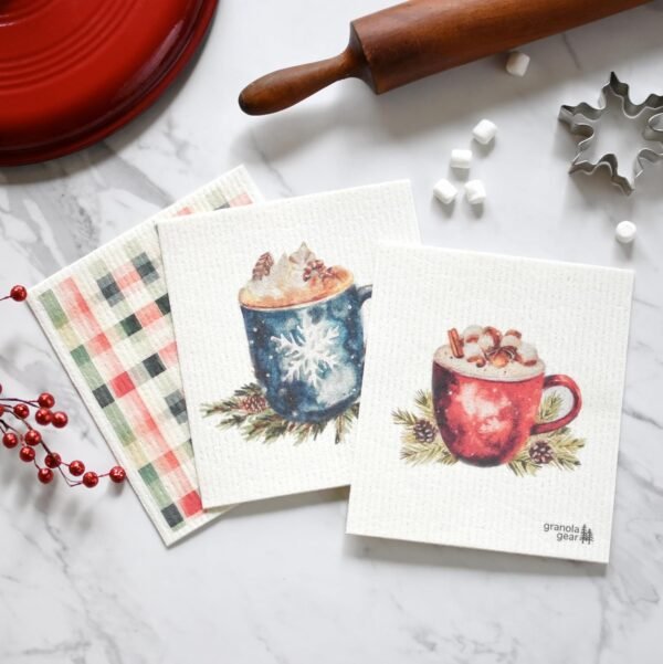 Home by GranolaGear-Christmas Swedish Dishcloths for Kitchen 6-Pack Reusable Paper Towels, Eco-Friendly, Compostable, Biodegradable Dish Wash Cloths, Washable Sponge, Winter Holiday Art-Hot Cocoa Bar - Image 2