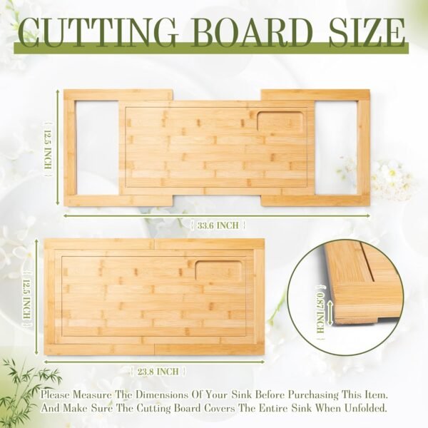 Defined Deco Over The Sink Cutting Board, Extra Large 33in Expandable Cutting Board Over Sink, Natural Bamboo Cutting Boards with Juice Groove, Charcuterie Board, Kitchen Sink Cover for Counter Space - Image 7