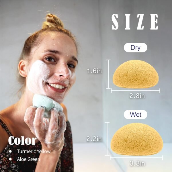 myHomeBody Natural Konjac Facial Sponges - for Gentle Face Cleansing and Exfoliation (2 Turmeric Yellow, 2 Aloe Green) - Image 3