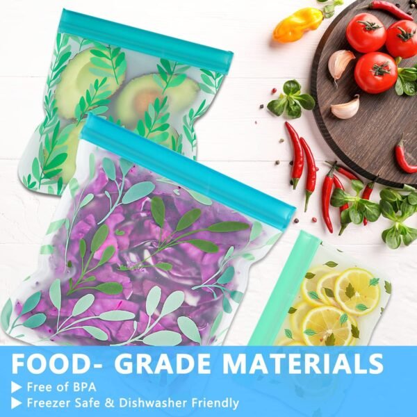 10 Pack Dishwasher Safe Reusable Bags Silicone, Leak proof Reusable Freezer Bags for Food Storage Home Organization Traval & Make-up BPA FREE for Food Storage Home BPA FREE for Salad Fruit - Image 6