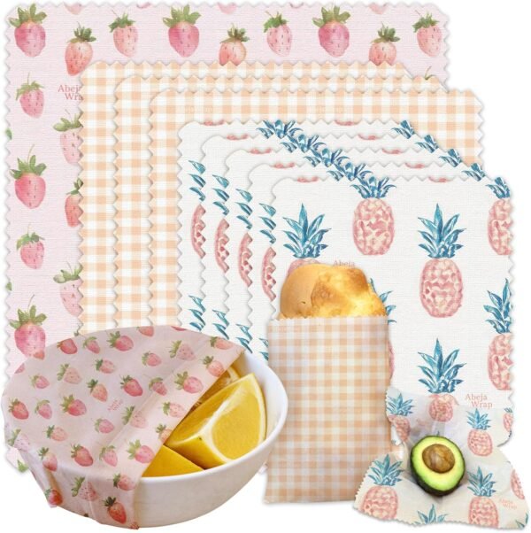 Beeswax Wraps for Food 9 Pack, Reusable Beeswax Wraps, Beeswax Wrap/Strawberry Lattice Pineapple