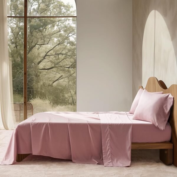 EVERGRACE Cotton TENCEL Sheets Queen Size 4 Piece Set, Silky Soft Cooling Bed Sheets, Luxury Organic Eucalyptus Lyocell Sheets with Deep Pocket, 1 Fitted Sheet, 1 Flat Sheet, 2 Pillowcases, Mauve Pink - Image 8