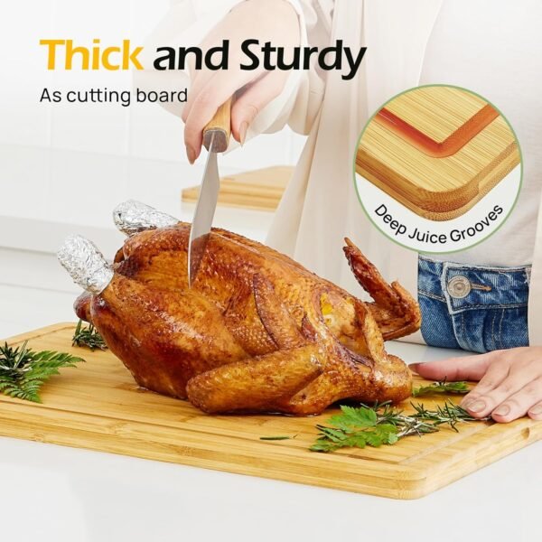 Extra Large Bamboo Cutting Board for Kitchen - 18 Inch Wood XL Cutting Boards with Juice Groove and Handles, Wooden Chopping Board for Meat, Cheese, Fruit & Vegetables (Pre Oiled, Natural) - Image 4
