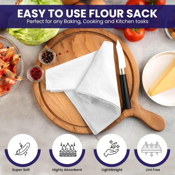 Linteum Textile Classic White Flour Sack Kitchen Dish Towels 100% Cotton, Tea Towels Absorbent and Long Lasting Material 6 Pack - 28x29 in - Image 3