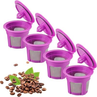 4 Pack Reusable K Cups Coffee Filters Compatible with Keurig Brewers 1.0 and 2.0Coffee Makers - Universal Kcup Filters Fit Refillable Kcup Coffee Pods