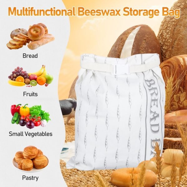 Reusable Bread Bags for Homemade Bread(2 Pack), 13" X 17" Cotton Beeswax Bread Storage Bag, Sourdough Bread Bags Beeswax Lined, Bread Saver Storage Container for Fresh Bread Storage - Image 6