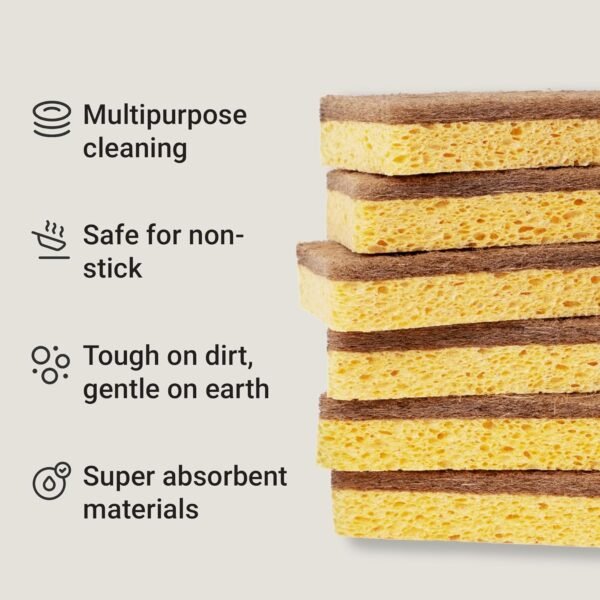 Premium Natural Kitchen Sponge | Non Scratch | Long Lasting | Waste Free | Washing up Kitchen | Natural Fiber | Eco-Friendly | Earth Friendly | Vegan | 6 Pack - Image 7
