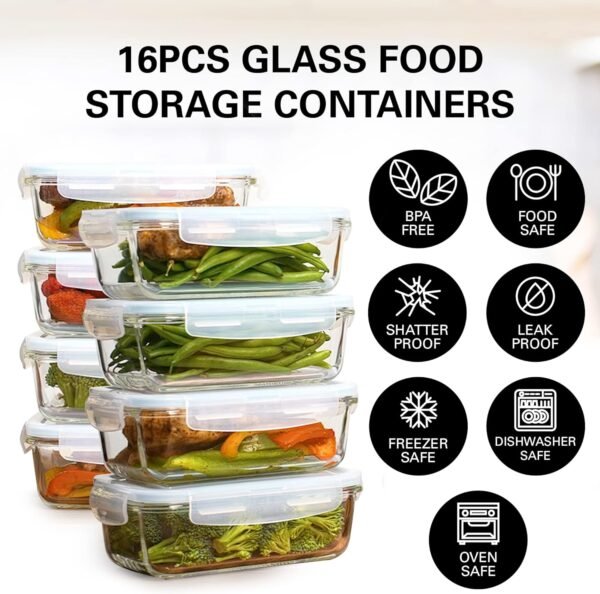 Glass Food Storage Containers with Lids 30 Oz 16 Pc (Set of 8) Airtight Large Reusable Leak Proof BPA Free Food Prep Containers Freezer to Oven Safe - Image 9