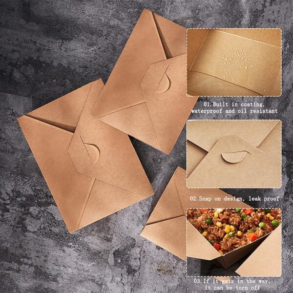 50 Pack 47 oz Large Takeout Food Container, Heavy-duty Microwave Kraft Paper Takeout Box, Leak Proof and Oil Resistant Paper Lunch Box, Cardboard Takeout Box for Restaurants, Homes, and Gatherings - Image 5