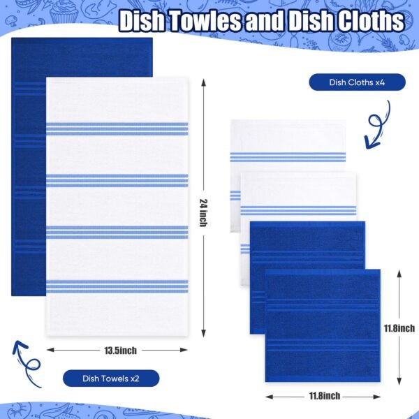 Dish Towels and Dishcloths with Oven Mitts Sets- 100% Cotton Tea Towels for Kitchen- 500 F Heat Resistant Oven Mittens 7.5"x12", Durable Dish Cloths 11.8"x11.8", Absorbent Dish Towels 13.5"x24" - Image 2