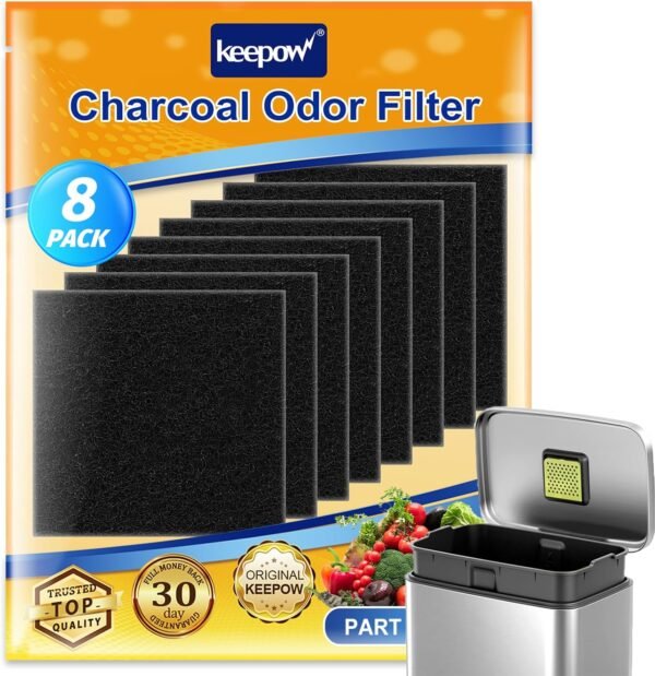 KEEPOW 8 Pack Trash Can Deodorizer Compatible with EKO Trash Can, Activated Charcoal Odor Absorber for Trash Can and Compost Bin, Garbage Can Deodorizer for Indoor Kitchen Compost Bucket (Square)