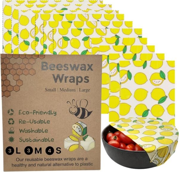 10 Pack Bees Wax Wraps Reusable, Organic Beeswax Wraps for Food, Eco-friendly Beeswax Food Wrap for Bread. Bowl Cover and Produce, Beeswax Sandwich Wraps - 3L, 3M, 4S, Lemon Pattern