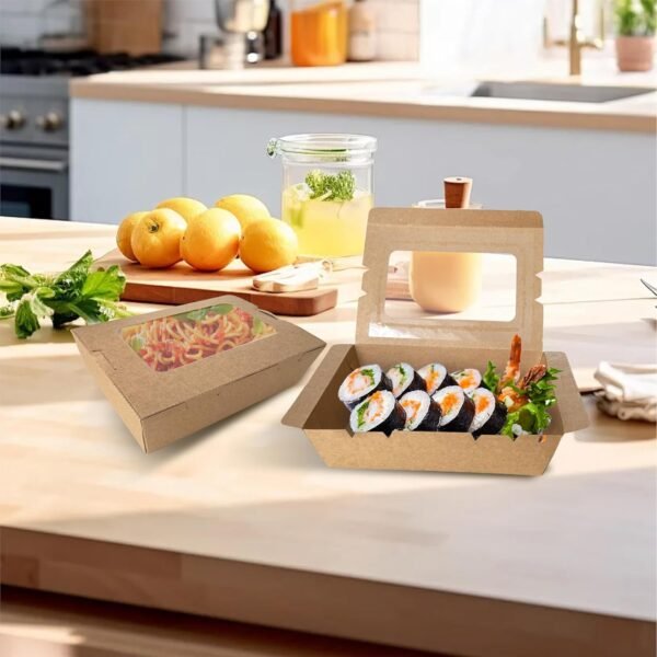 60 Pack 40 OZ Take Out Food Containers Kraft Brown, Microwavable Paper to Go Boxes, Disposable Cardboard Lunch Meal Food Box with Clear window for Restaurants, Catering and Parties - Image 6