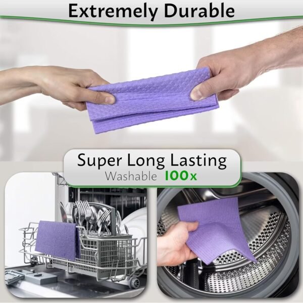 Swedish Dishcloths for Kitchen - 15 Pack - Eco Friendly Biodegradable & Sustainable Sponge Kitchen Cloth - Absorbent & Odour Free Dish Cloths for Kitchen - Paper Towel Alternative - Image 3