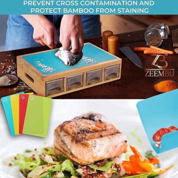 Bamboo Cutting Board With Containers and Mats for Quick Meal Prep. Sturdy and Multifunctional Chopping Board with Stackable Containers for Easy Storage. Great Gift for Cooking Enthusiast. - Image 5