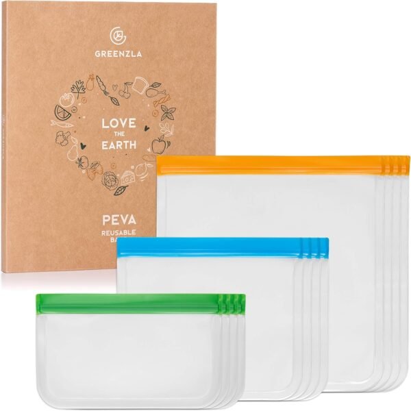 Greenzla Reusable Food Storage Bags – 12 Pack BPA FREE Freezer Bags (4 Reusable Gallon Bags & 4 Reusable Sandwich Bags & 4 Reusable Snack Bags), EXTRA THICK & Leakproof Reusable Lunch Bags for Food - Image 7