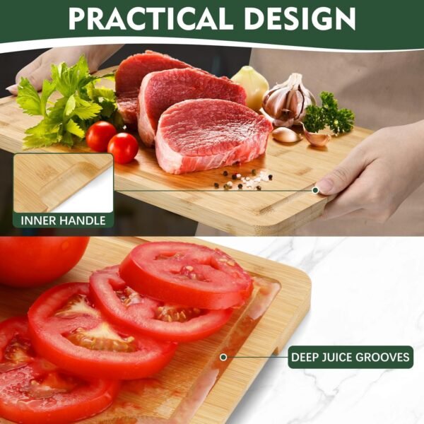 Bamboo Cutting Board, Unokit Wood Cutting Boards for Kitchen (Set of 3), Cutting Board with Juice Grooves & Built-in Handles, Ideal Charcuterie & Chopping for Meat, Vegetables and Fruits - Image 5