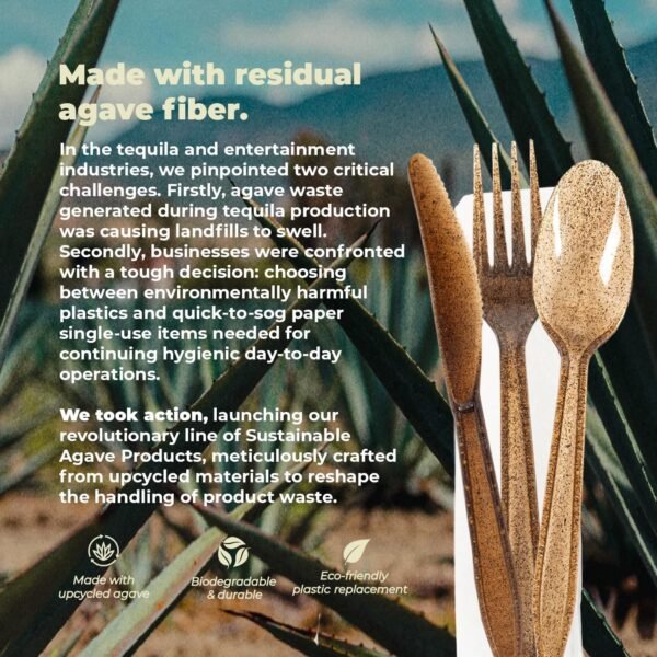 Sustainable Agave Co - Agave Fiber Cutlery Set - 24 Biofilm Wrapped Sets / 72 pcs - Biodegradable, Plant-Based, Made With Upcycled Materials - Bulk Brown Forks, Knives Spoons & Napkin Variety Pack - Image 4