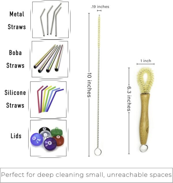 All Natural Bottle Brush and Straw Set (NO Plastic) Sisal Bristles and Wood Handle Bottle Cleaners for Washing Narrow Beer Bottles, Sports/Water Bottles, Tumbler, Kettles, Lid Brush, Long Straw Brush - Image 3