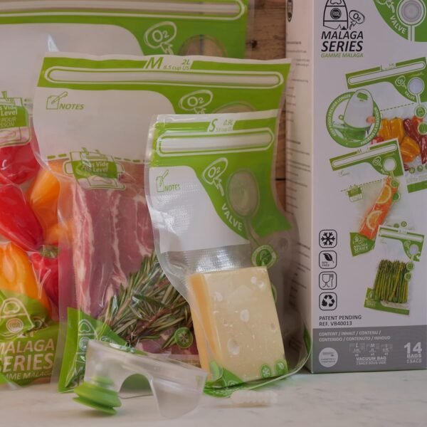 Fosa Reusable Vacuum Food Storage Bags, 14 Pack Multi Size Vacuum Zipper Bag with Adapter, 4 S, 4 M, 6 L, Vacuum Storage Bags Food, Vacuum Bags for Food (Vacuum Pump Not Included) - Image 4