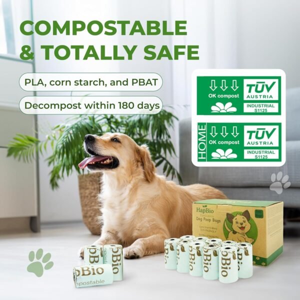 HAPBIO 540 Count Compostable Dog Poop Bags, Unscented, 36 Rolls, Bulk Pack, No Smell & Leakproof, Small Biodegradable Bags Trash Can Liner, BPI OK Compost Home, Recycle Food Scrap Waste Bag - Image 2