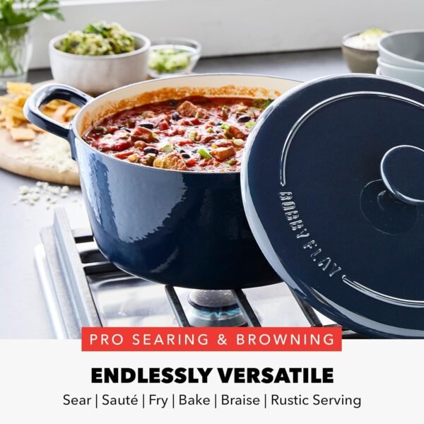 GreenPan x Bobby Flay 5.5QT Enameled Cast Iron Round Dutch Oven with Lid, Dual Handles, Oven Safe to 500F & Induction Suitable, Self Basting Lid, Ultra-Durable, Sear, Braising, Bread, Stews, Cobalt - Image 5