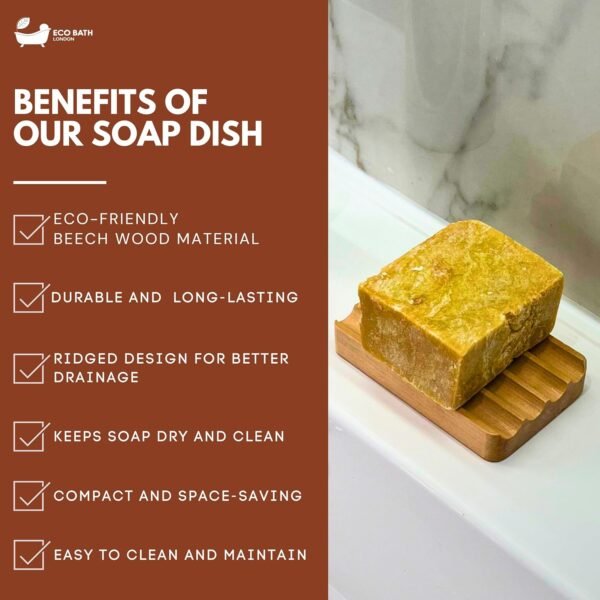 Beech Wood Ridged Soap Dish - Natural Wooden Soap Dish Holder for Bathroom, Eco-Friendly Bar Soap Holde - Image 3
