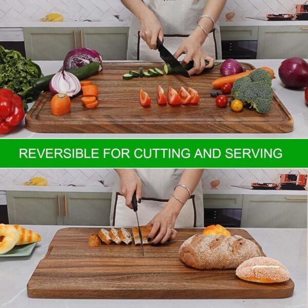 Extra Large Bamboo Wood Cutting Board for Kitchen, XXL Organic Acacia Wooden Butcher Block Chopping/Carving Board with Juice Groove for Turkey, Meat, Veggies, BBQ (XXL, 24" x 16"） - Image 2