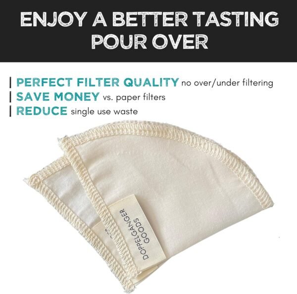 (2-Pack) Reusable Organic Cotton Pour Over Cone Filters for Hario V60, Chemex, Kalita and Origami Style Filters — Pourover Coffee Filter Maker Cup Ceramic, Glass, Plastic Dripper (Size 02, 2-4 Cups) - Image 3