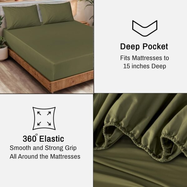 RUVANTI 100% Organic Cotton Sheets - Queen Sheet Set - Certified for GOTS - Breathable & Comfortable - Soft & Cooling Percale Bed Sheets Queen Size Set - Deep Pocket 15" - 4 Pcs - Olive - Image 7