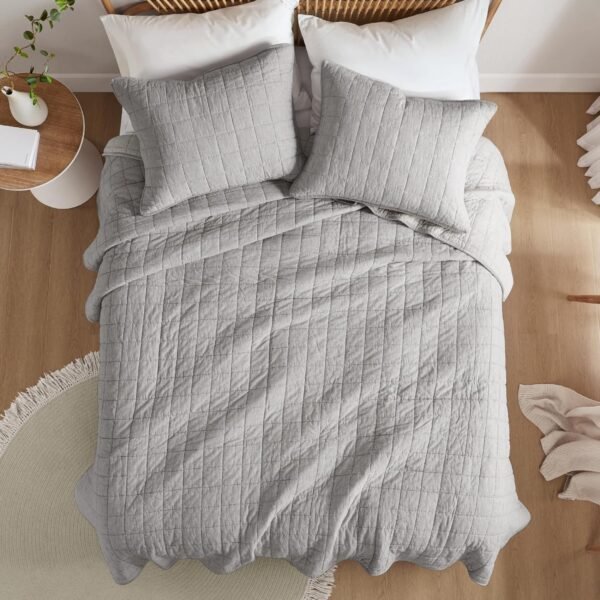 Hyde Lane Luxury Linen Quilt Set King Size, Organic European Flax Cotton Blend Bedding for Bedspread and Coverlet, Box Stitched, with 2 Pillow Shams, 106"x96", Light Grey - Image 7